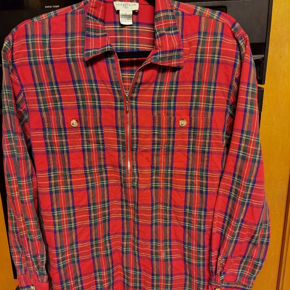 Nordstrom red plaid cotton flannel half zipper pullover shirt 8 - Picture 5 of 5